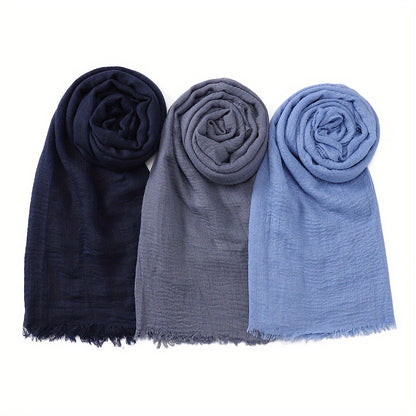 3pcs/Lot Solid Color Bubble Pleated Warm Autumn And Winter Scarf Solid Color Muslim Headscarf Hijab Scarf Ramadan