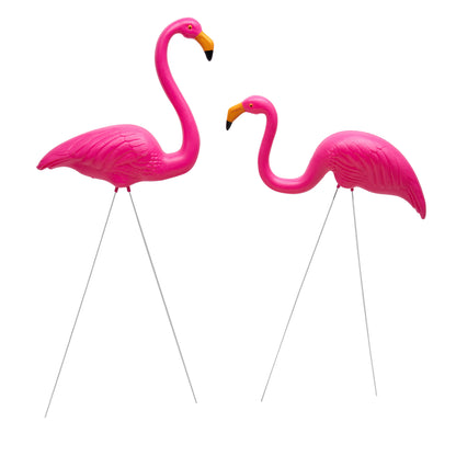 Flamingo Garden Ornaments – Pair of Pink Flamingo Yard Statues with Ground Spikes – Durable Weatherproof PE Decoration for Lawn, Patio, or Outdoor Display