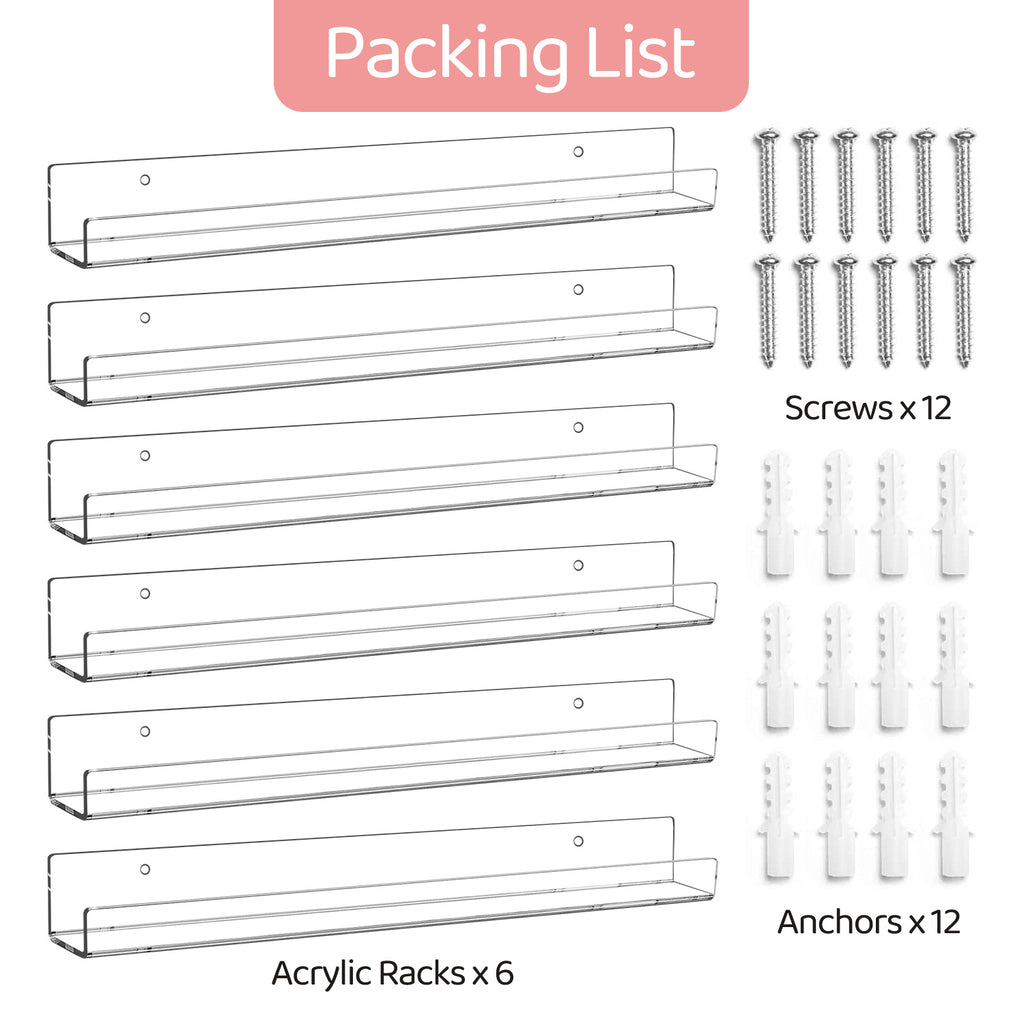 Clear Nail Polish Wall Racks - Six-Pack, Holds 90 Bottles