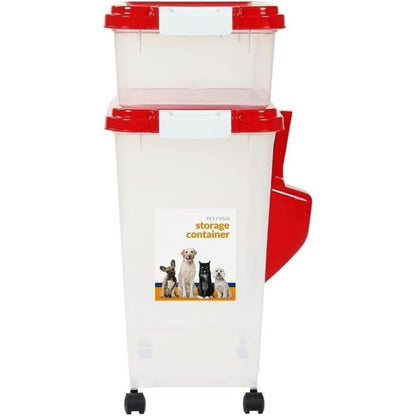Airtight Pet Food Storage Container Set 13L & 37L with Measuring Scoop Stackable on Wheels Dry Dog Cat Food Dispenser Moisture & Pest Proof for Kitchen Pantry Grey