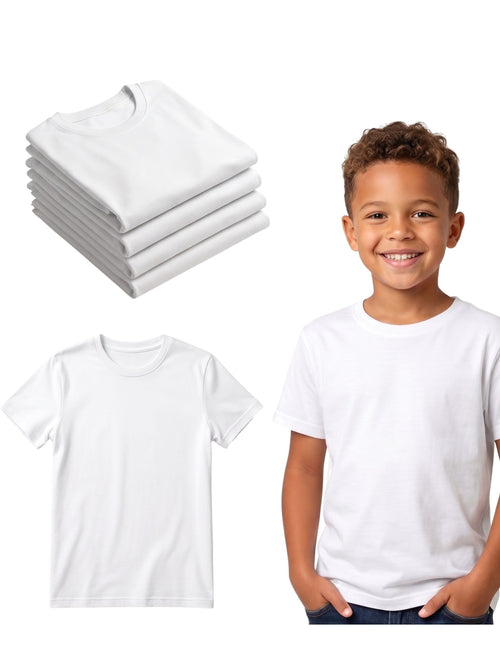 5 Pack Kids White T-Shirt Ages 5-13 Years - Soft Kids Cotton Blend T-Shirt - Stretch Kids Tops for any Occasion - Durable Comfort Fit Kids Clothes Boys & Kids Clothes Girls - Kids Tees Local UK Shipping
