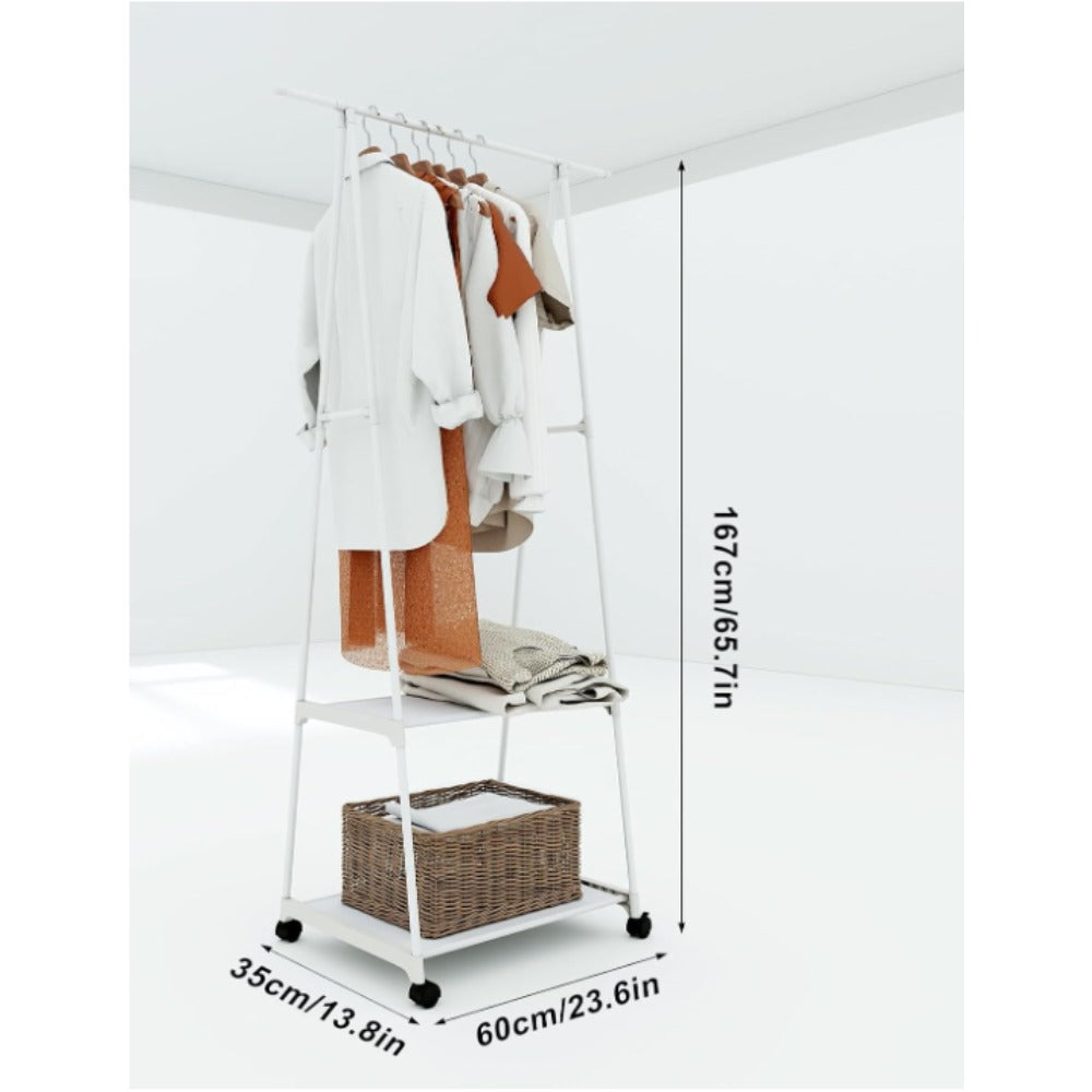 Multifunctional Metal Clothes Hanger with Triangular Wheeled Stand, Mobile Multi-Layer Storage And Organization Rack, Suitable for Home, Kitchen, Wardrobe Organization, Hanging Clothes And Coat Rack - Suitable for Easter, Thanksgiving, Valentine'S Day, Fa