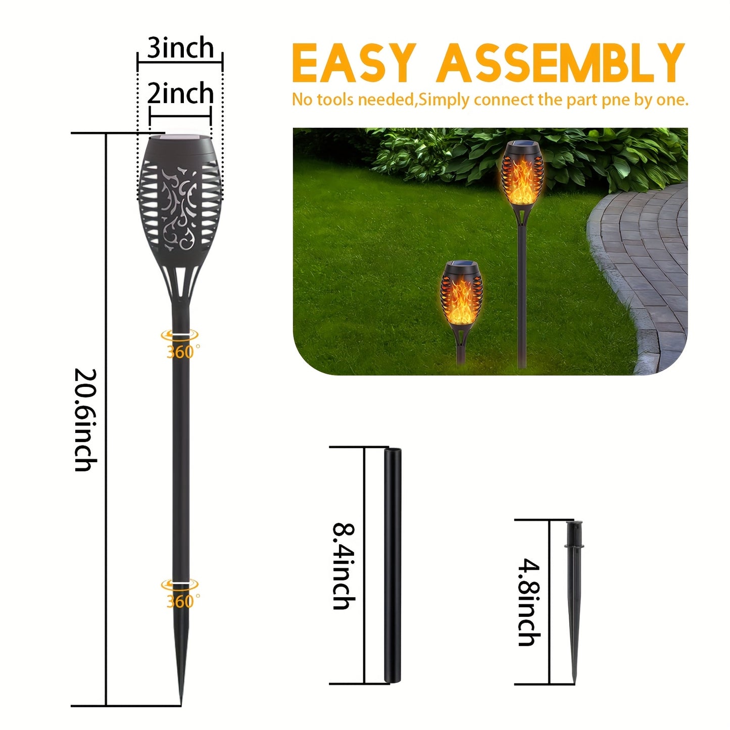 6/8/12pcs Solar Torch Lights Outdoor, Light with Vivid Dancing Flickering Flames for Landscape Garden Pathway, Auto On/Off, for Christmas Decor, Ideal for Christmas Gift