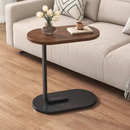 1pc Modern C-Shaped Sofa Side Table & Coffee Table - 45x30x60CM, Durable Wood & Iron Construction, Walnut/White - Sturdy Frame for Living Room, Bedroom, Garden, RV & Balcony Decor