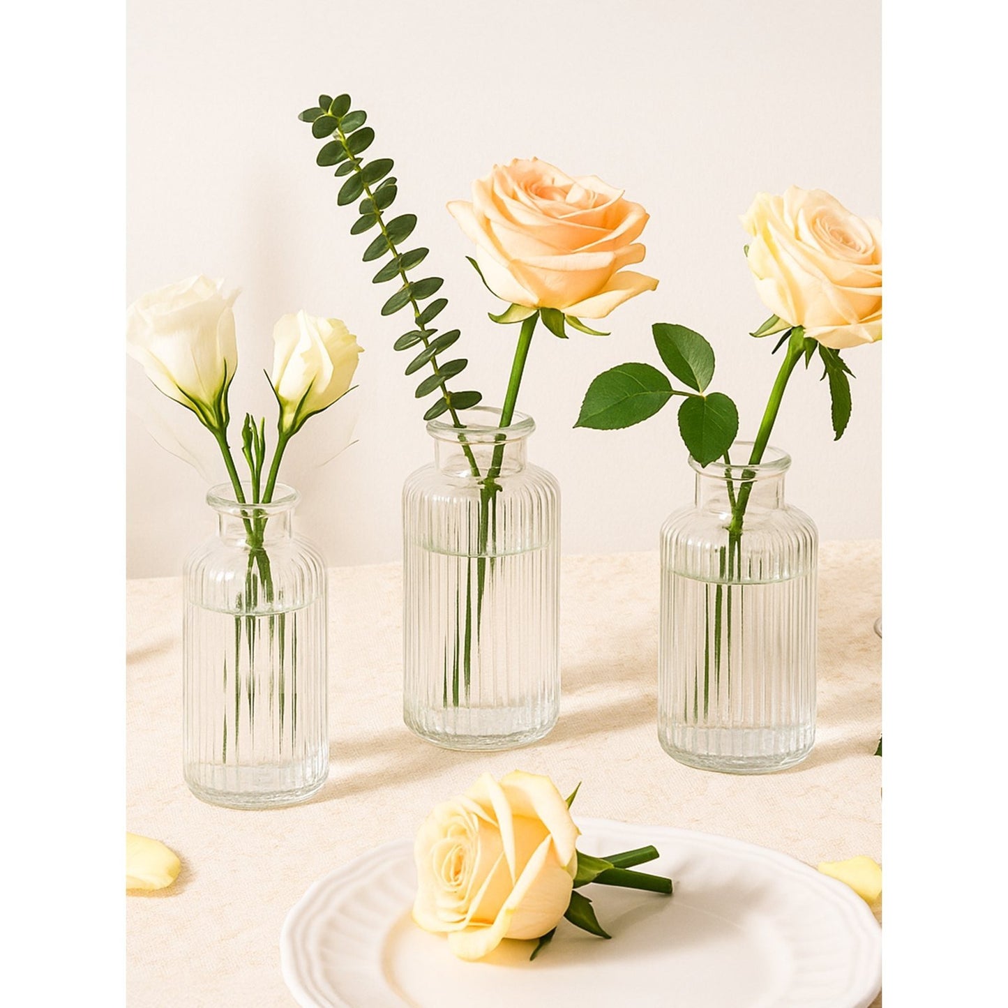 clear glass bud vase set — lifestyle setting 5
