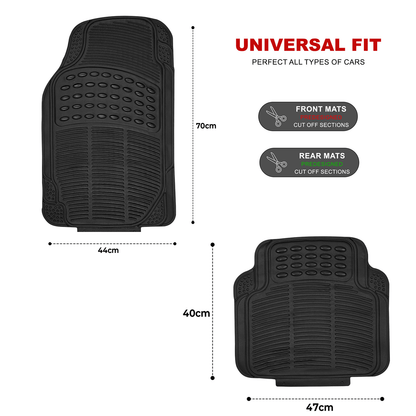 Heavy Duty Rubber Car Mats Universal Non Slip Floor Mats or Waterproof Boot Liner | Trim to Fit All Weather Protection for Cars, Vans, SUVs & Trucks
