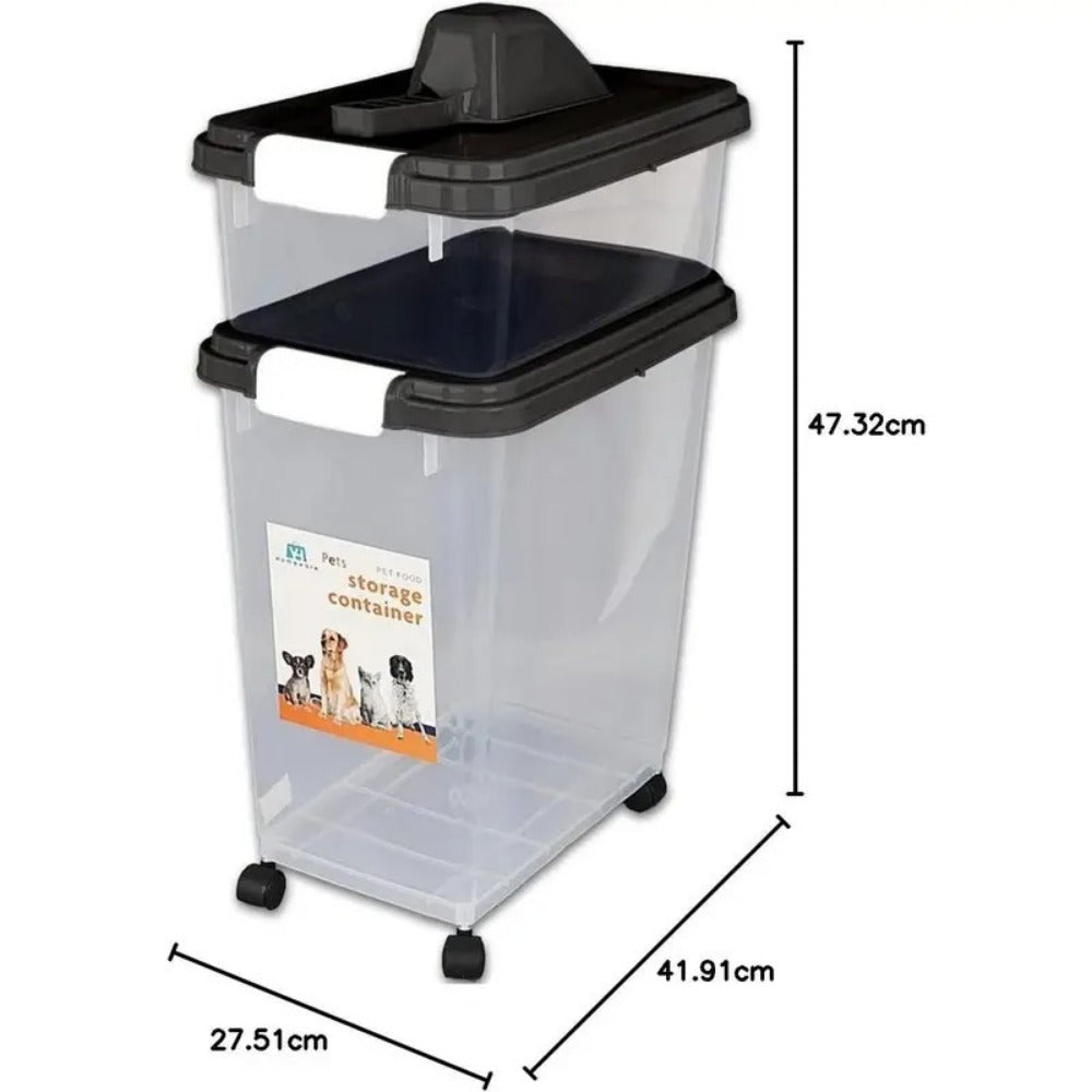 Airtight Pet Food Storage Container Set 13L & 37L with Measuring Scoop Stackable on Wheels Dry Dog Cat Food Dispenser Moisture & Pest Proof for Kitchen Pantry Grey