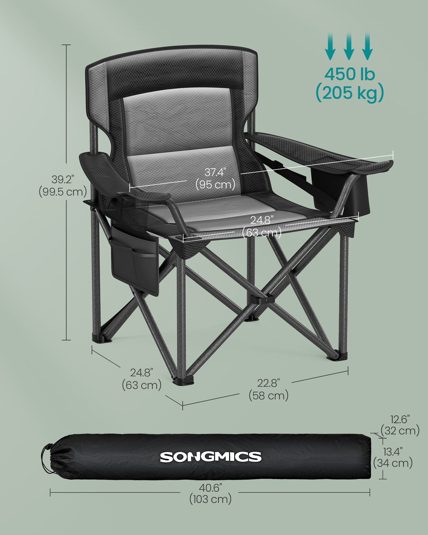 Oversized Lumbar Support Camping Chair, Heavy-Duty Outdoor Folding Chair