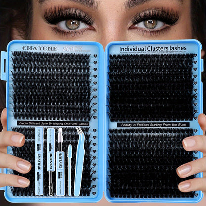 621-800pcs Lash Book Kit-8-16mm Premium Lash Extensions 10D-150D,Bold Wild Volume Falsies,Individual Cluster Lashes with Glue Tweezers Brush,Christmas Eve NYE Bash Winter Party Daily Wear,Soft Lightweight Reusable for Beginners&Beauty Aficionados
