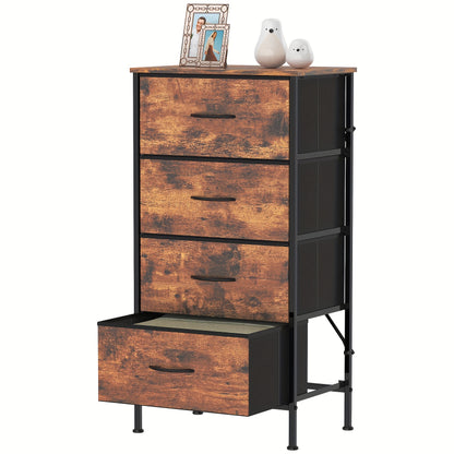 4-Drawer Dresser Storage Cabinet with Metal Frame & MDF Top, Adjustable Feet, Anti-Tip Safety - Stylish And Spacious Storage Unit for Bedroom Or Living Room (44.96cm X 29.97cm X 90.93cm)