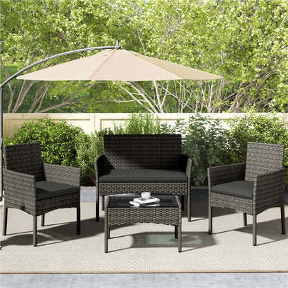 Costoffs Set of 4 Reception Set Outdoor, Garden Table & Sofa Set, Conversation Furniture Set with 2-Seat Sofa, 2 Single Sofa and 1 Coffee Table