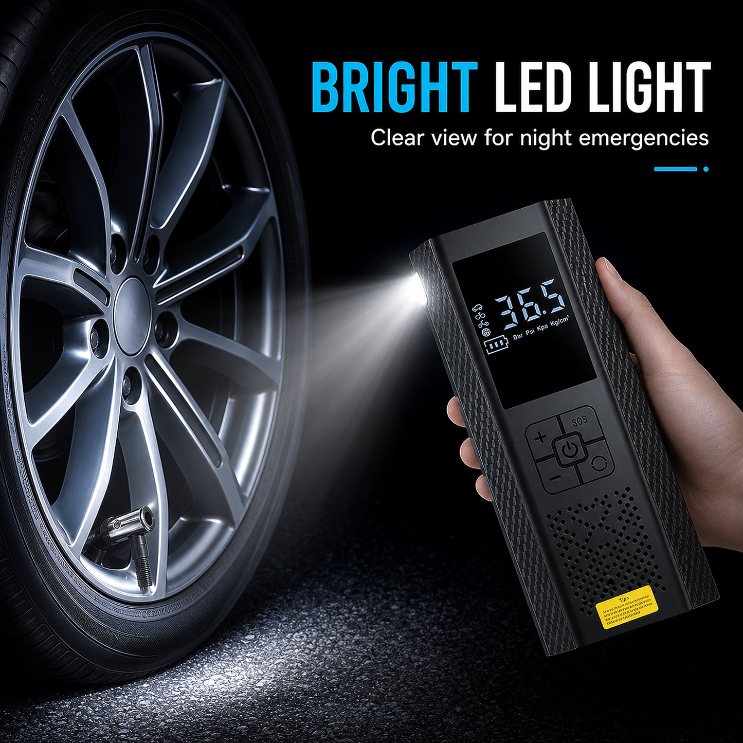 [Portable USB Rechargeable] 150PSI Portable Air Compressor with Tire Pressure Gauge & LED Display - 3X Faster One-Touch Smart Cordless Tire Inflator, USB-Powered, Rechargeable Battery, Battery capacity: 3000 mAh