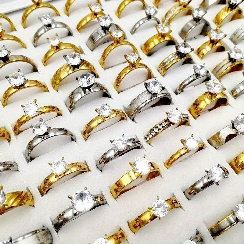 Wholesale 20pcs/pack of Women's Fashionable Stacked Rings Stainless Steel Rings Suitable for Men and Women with Ring Sizes Ranging From 17mm to 21mm Mixed Design Suitable for Parties Gatherings Gifts Charm Finger Rings Set Without Boxed Packaging