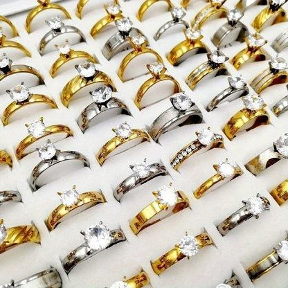 Wholesale 20pcs/pack of Women's Fashionable Stacked Rings Stainless Steel Rings Suitable for Men and Women with Ring Sizes Ranging From 17mm to 21mm Mixed Design Suitable for Parties Gatherings Gifts Charm Finger Rings Set Without Boxed Packaging