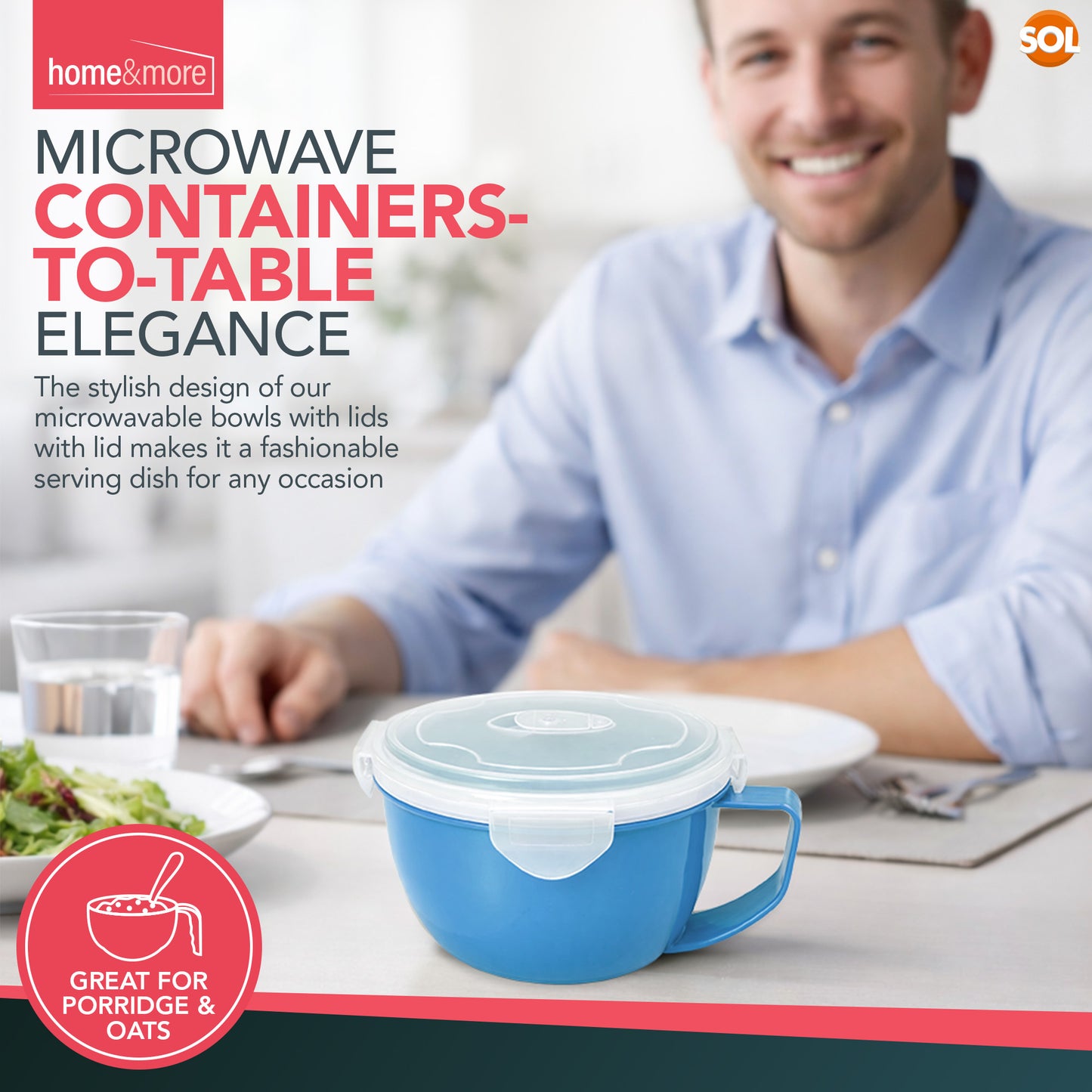 2-8 Pack Microwave Soup Bowl with Lid & Handle | 900ml Soup Mug Cup for Noodles, Porridge & Lunch | Leak Proof Food Container | Microwave-Safe Lunch Bowl with Vented Lid | Dishwasher Safe Portion Control Lunch Box | Reusable Microwavable Soup Mugs