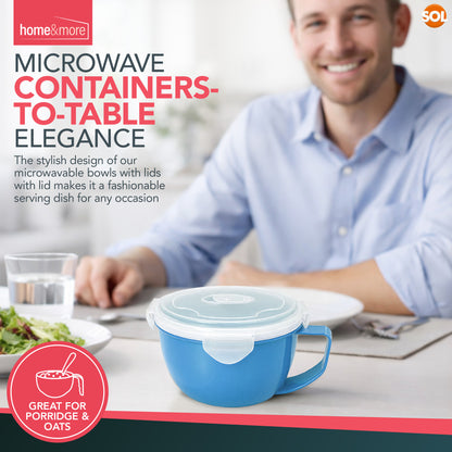 2-8 Pack Microwave Soup Bowl with Lid & Handle | 900ml Soup Mug Cup for Noodles, Porridge & Lunch | Leak Proof Food Container | Microwave-Safe Lunch Bowl with Vented Lid | Dishwasher Safe Portion Control Lunch Box | Reusable Microwavable Soup Mugs