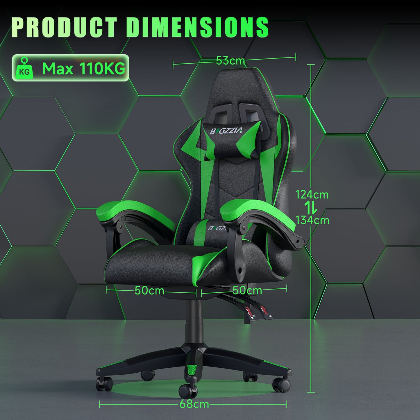 GartistGo Ergonomic Gaming Chair - Gamer Chairs with Lumbar Cushion + Headrest, Height-Adjustable Office & Computer Chair for Adults, Girls, Boys (Without footrest)