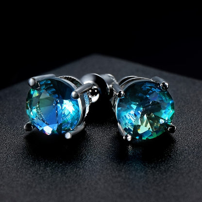[Sterling Silver Earrings] 925 Earrings, Color Earrings, Multi-Color Anti-Allergy, 678 Mm Round Single Gem Earrings, Suitable for Women And