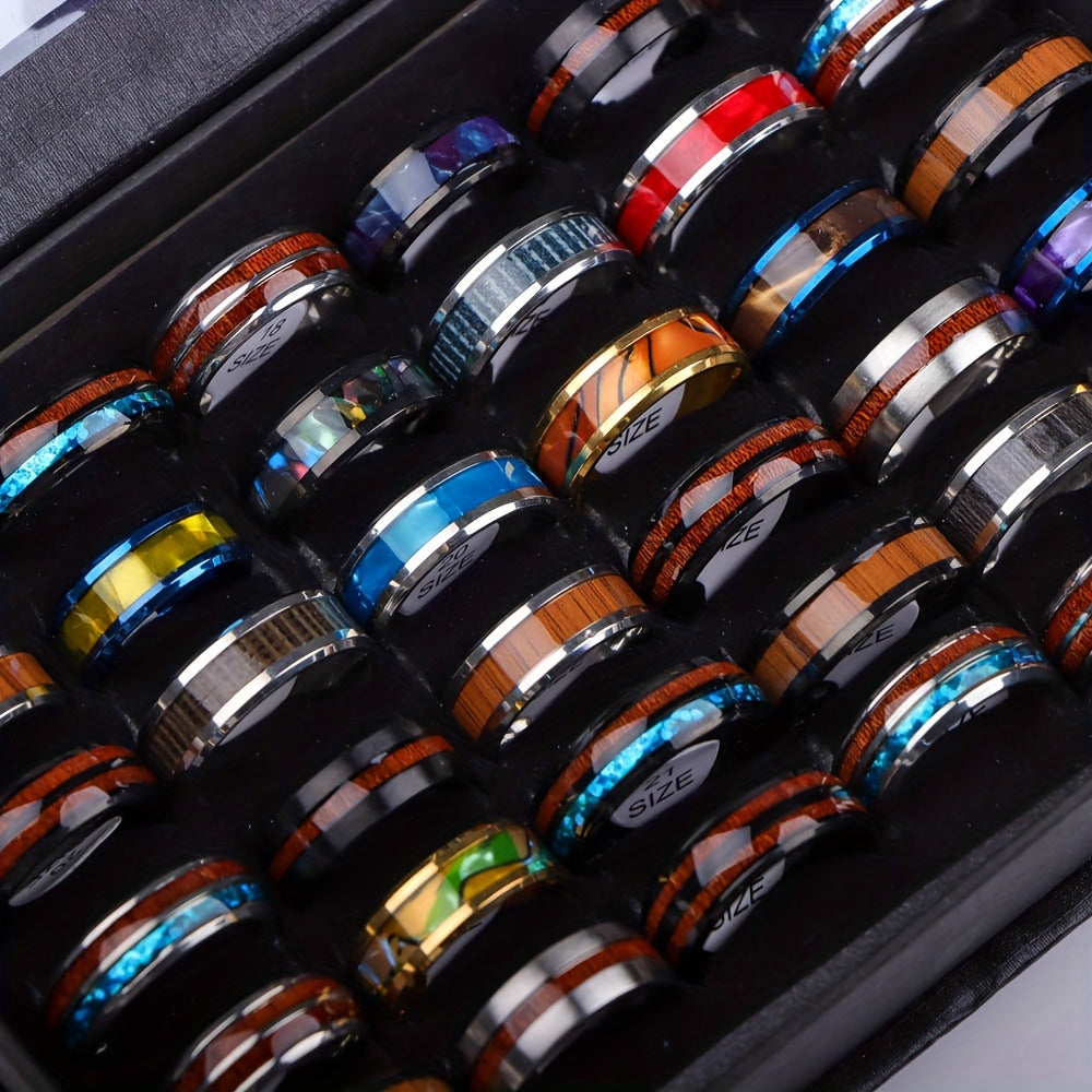 Mixed Shell and Wood-Grain Rings - Set of Ten