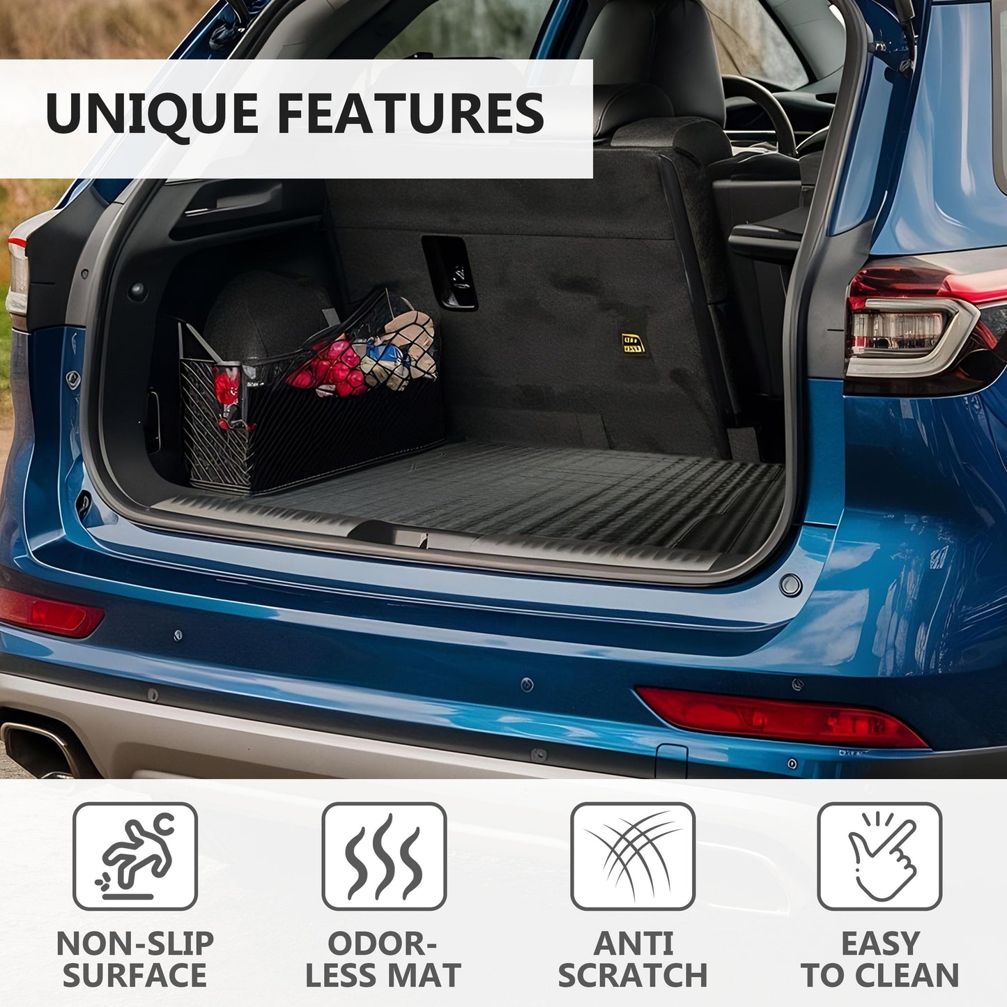 Black Rubber Car Boot Mat - 125 x 81 cm – Universal Car Boot Protector Non-Slip Heavy-Duty Rubber Mats for Cars SUV Truck and VAN, Waterproof - Trim To Fit