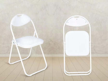 White Folding Chair Round Foldable Metal Chairs Space Saving Padded Seat For Dining Living Room Kitchen Spare Chair Seat