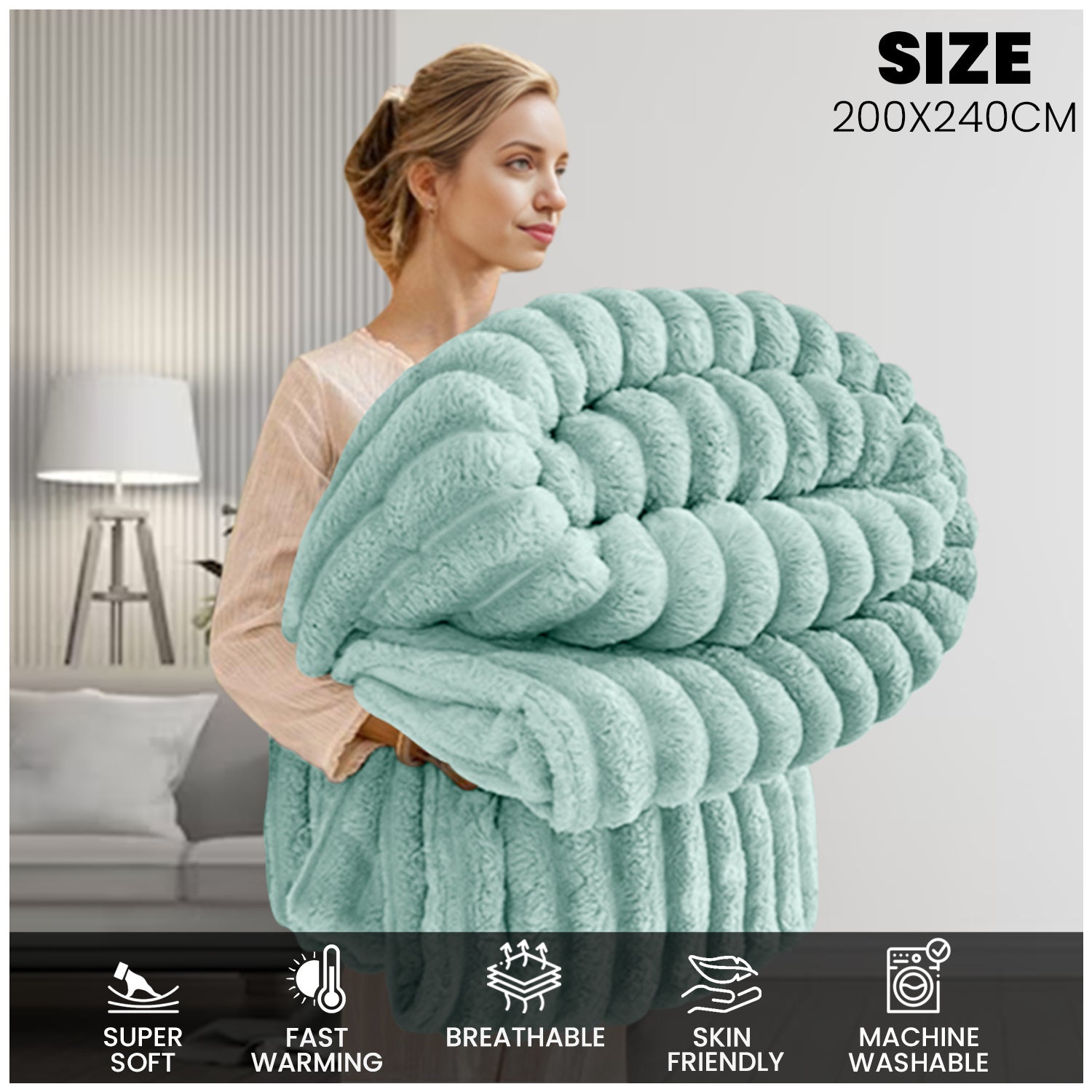 GC GAVENO CAVAILIA Ribbed Fleece Throw – 200 x 240cm - feature detail 3