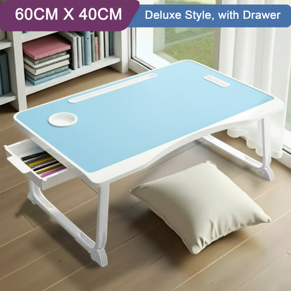 Portable Laptop Bed Desk Table 60x40cm with Cup Holder, Side Drawer & Card Slot – Notebook Stand for Sofa, Bed, Reading & Working