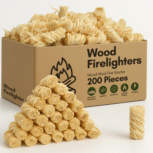 400pk Wood Wool Firelighters for Log Burners, BBQ & Camping Quick Light Natural Fire Starters, Clean Burning