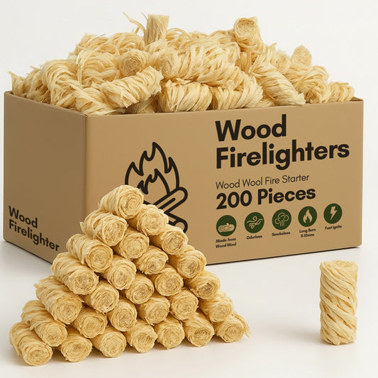 400pk Wood Wool Firelighters for Log Burners, BBQ & Camping Quick Light Natural Fire Starters, Clean Burning