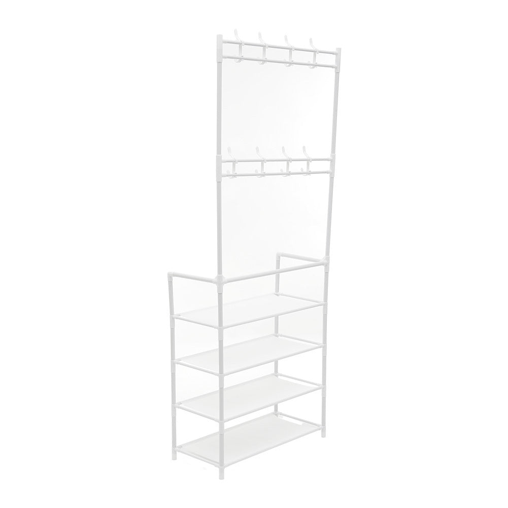 Metal Clothing Rail Rack, Multi Fucntional Coat Hat Stand With Shoe Rack Non Woven Fabric Shelves, Entryway Hall Tree with Bench and Shoe Storage Clothes Rack Hanging Rail Coat Hanger Home Freestanding Coat Rack Hanging Clothes Rack for Clothes, Coats, Sk