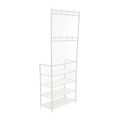 Metal Clothing Rail Rack, Multi Fucntional Coat Hat Stand With Shoe Rack Non Woven Fabric Shelves, Entryway Hall Tree with Bench and Shoe Storage Clothes Rack Hanging Rail Coat Hanger Home Freestanding Coat Rack Hanging Clothes Rack for Clothes, Coats, Sk