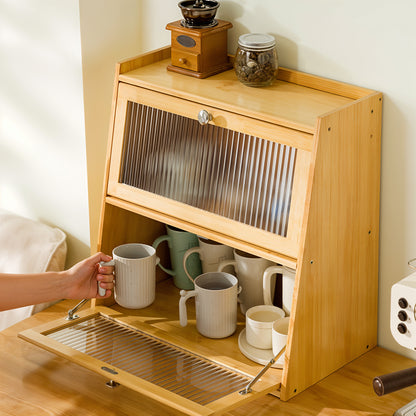 1pc 2-Tier/3-Tier Kitchen Spice Rack, Countertop Storage Shelf, Multi-Functional Organizer with Transparent Door, High Quality Bamboo Material, Natural/Brown