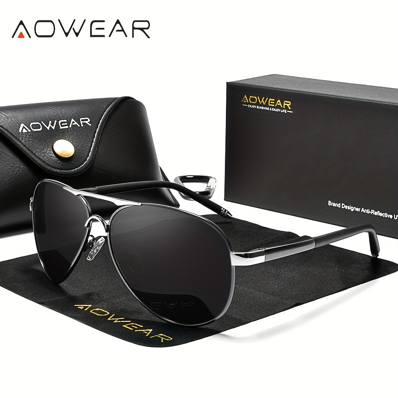 AOWEAR UV400 Pilot Sunglasses Polarized Mirror Driving Men Sunglasses