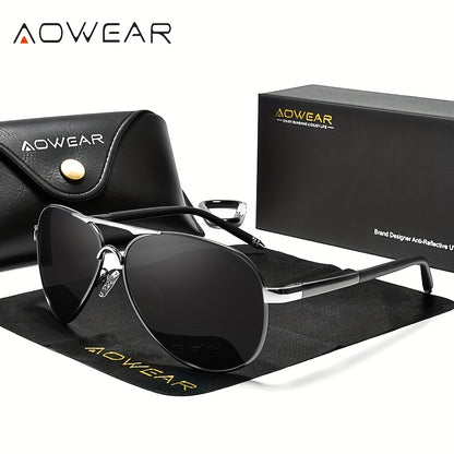AOWEAR UV400 Pilot Sunglasses Polarized Mirror Driving Men Sunglasses