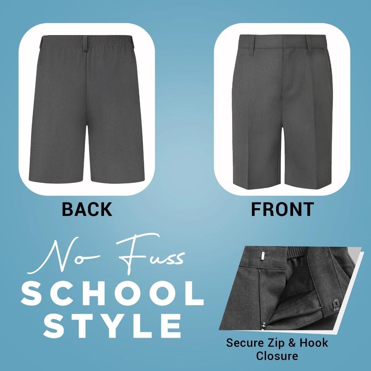 Boys School Adjust Waist Uniform Short Pants Grey 2 to 14 Years Pocket