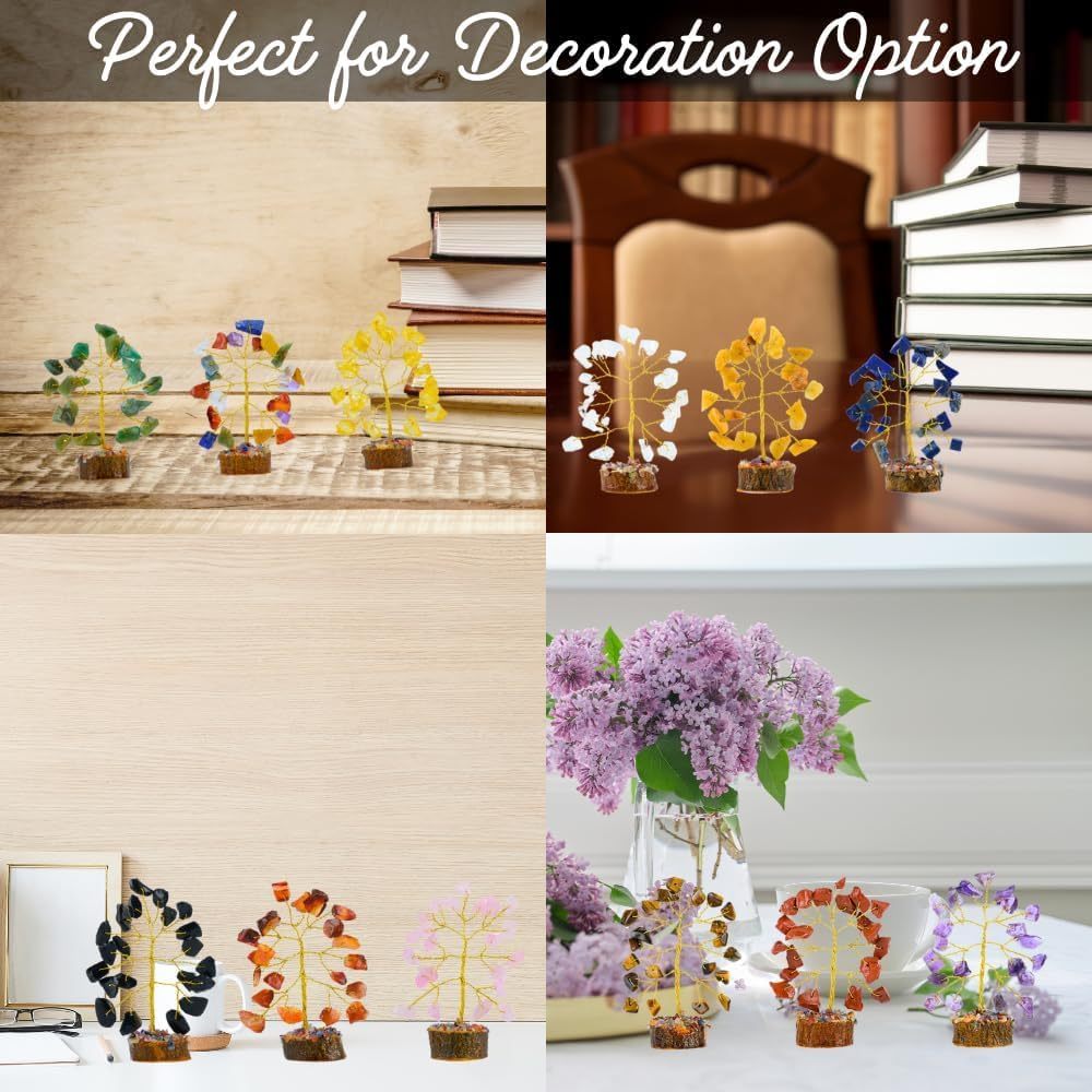 12pcs Crystal Tree Set Mini 7 Chakra Gemstone Trees Handmade Natural Stone Desk Decor Good Luck Gift for Women Home & Office Decoration