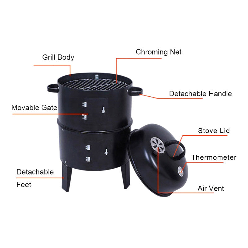Outdoor Charcoal Smoker BBQ Grill 40x84cm Dual Access Smoking Grill 37cm Diameter Iron Construction Party Family Dinner Garden Barbecue