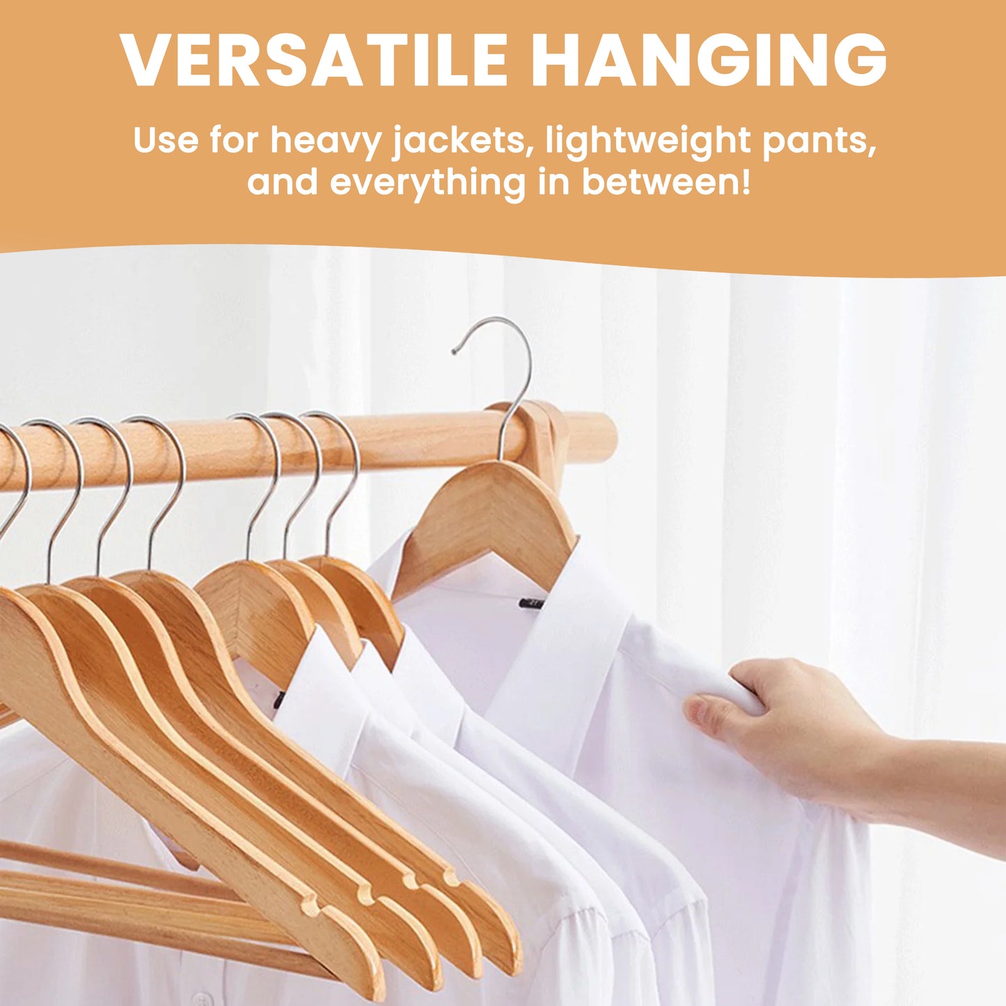 20/40/80pc Wooden Hangers Coat Hangers Smooth Finish Trouser Pants Bar 360° Swivel Hook Cut Notches for Camisoles Durable Wood Suit Hangers