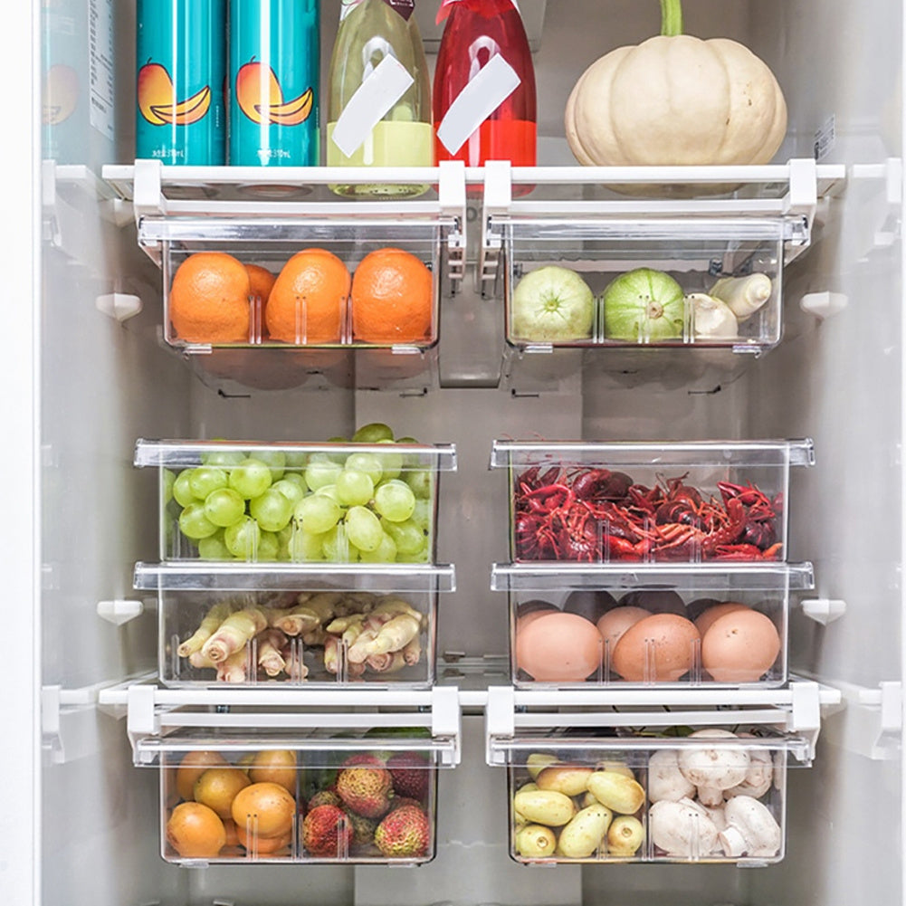 Fridge Organizer Pull Out Drawer Bins Fridge Shelf Refrigerator Holder Storage Box Home Organizer for Vegetables, Fruits, Snack, Rice, 30.5*20*9.5cm