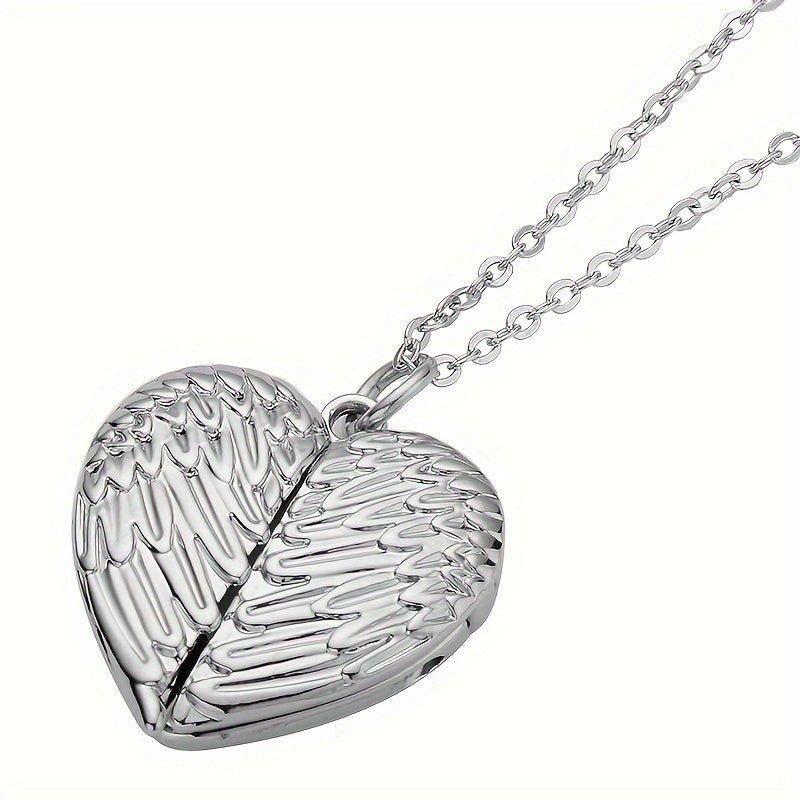 Personalized Angel Wings Necklace Heart Box Pendant Custom Picture Open Box Angel Wing Pendant