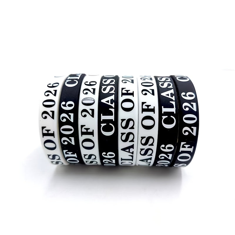 24pcs Class of 2026 Graduation Silicone Wristband, Graduation Wristband 2026 Graduation Celebration Wristband, Graduation Party Souvenir Set Suitable for Graduation Party Commemorative Gifts (Black, White)