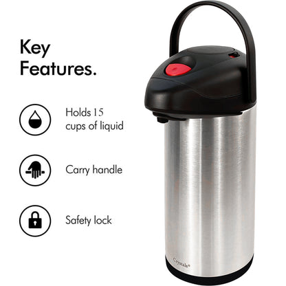 5L Stainless Steel Insulated Vacuum Airpot Flask with Pump Action, Thermal Carafe for Hot or Cold Drinks