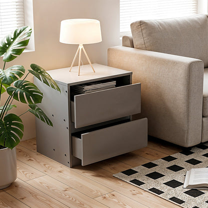 2 Drawer Wooden Bedroom Bedside Cabinet No Handle Storage Nightstand Side Table, Wooden Nightstand with 2 Storage Drawers, Sturdy Modern Sofa Side End Table Chest of Drawers Cabinet for Bedroom, Living Room, 32x30x41 cm, Grey