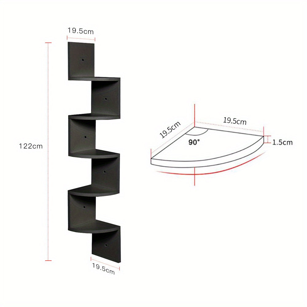 1pc 5-Tier Wooden Corner Shelf - Space-Saving Floating Bookcase & Display Stand | Easy Assembly Storage Rack for Books, Plants & Decor in Living Room, Office & Bathroom
