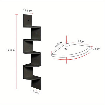 1pc 5-Tier Wooden Corner Shelf - Space-Saving Floating Bookcase & Display Stand | Easy Assembly Storage Rack for Books, Plants & Decor in Living Room, Office & Bathroom