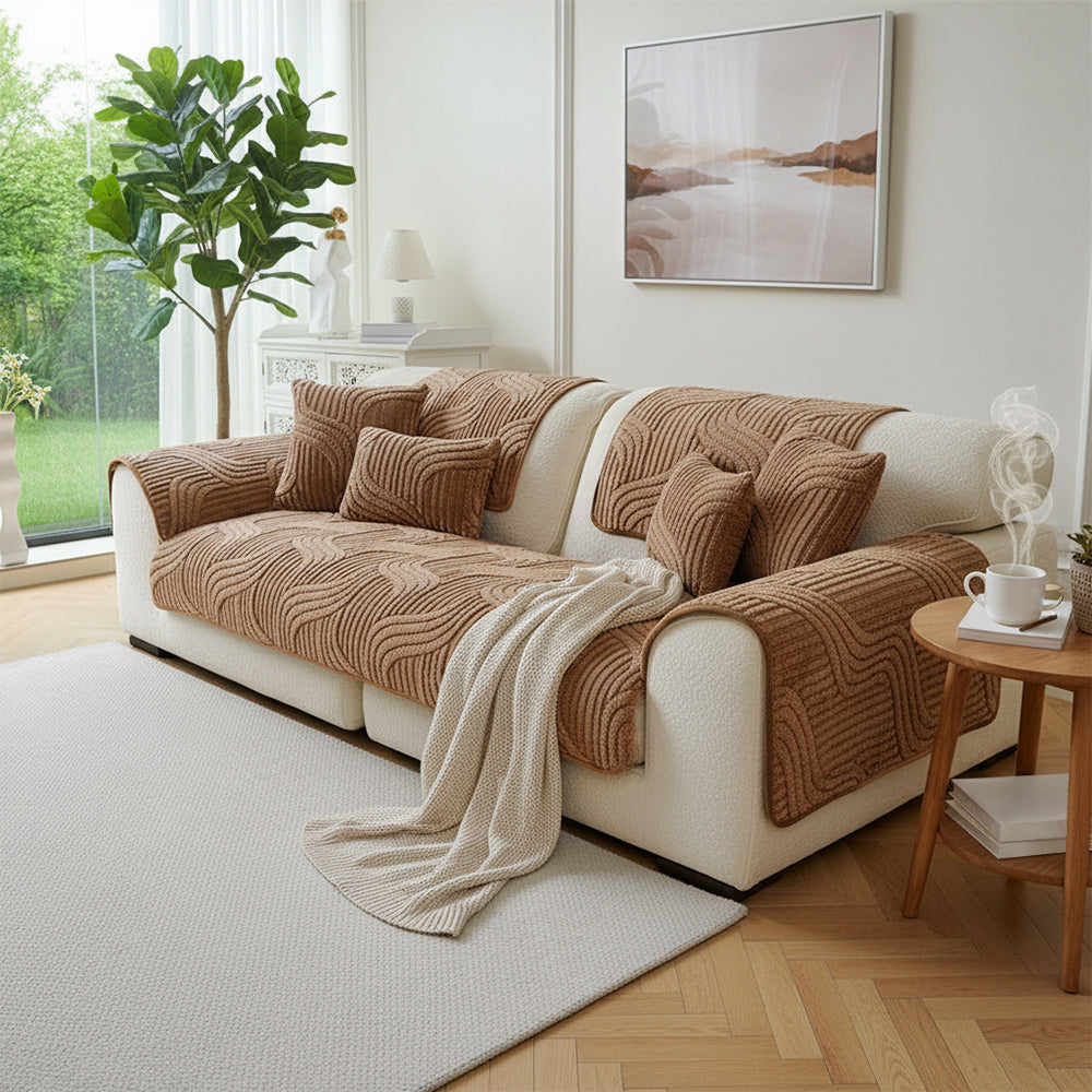 Bohemian Plush Sofa Cover – Modular Seat, Armrest & Cushion Options
