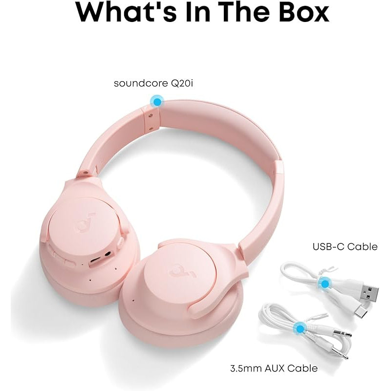 soundcore by Anker Q20i Hybrid Active Noise Cancelling Foldable Headphones, Wireless Over-Ear Bluetooth, 40H Long ANC Playtime, Hi-Res Audio, Big Bass, Customize via an App, Transparency Mode (Renewed)