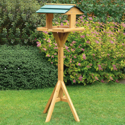 Wooden Bird Table Feeding Station - Heavy Duty Wood Bird Feeder Table for Outdoor Garden - Complete Wild Free Standing Bird Food House