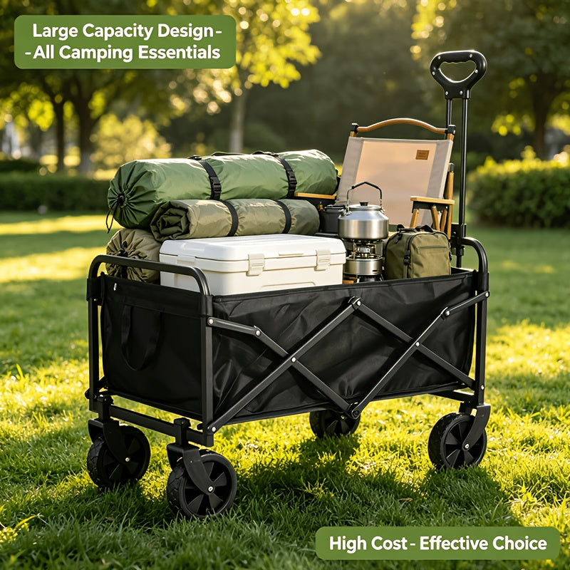 1pc Large Capacity Campervan for 149.69KG with Drinks Pocket, Heavy Duty Utility Wagon, All Terrain Trolley for Groceries Outdoor Beach Gardening Shopping Pet Outings Fishing