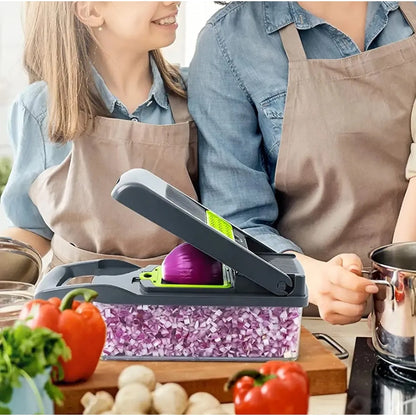 15-in-1 Fruit & Vegetable Grater Set - Kitchen Multi-Tool with 8 Interchangeable Blades (Gray Green) - Includes Dicer/Shredder/Slicer Functions